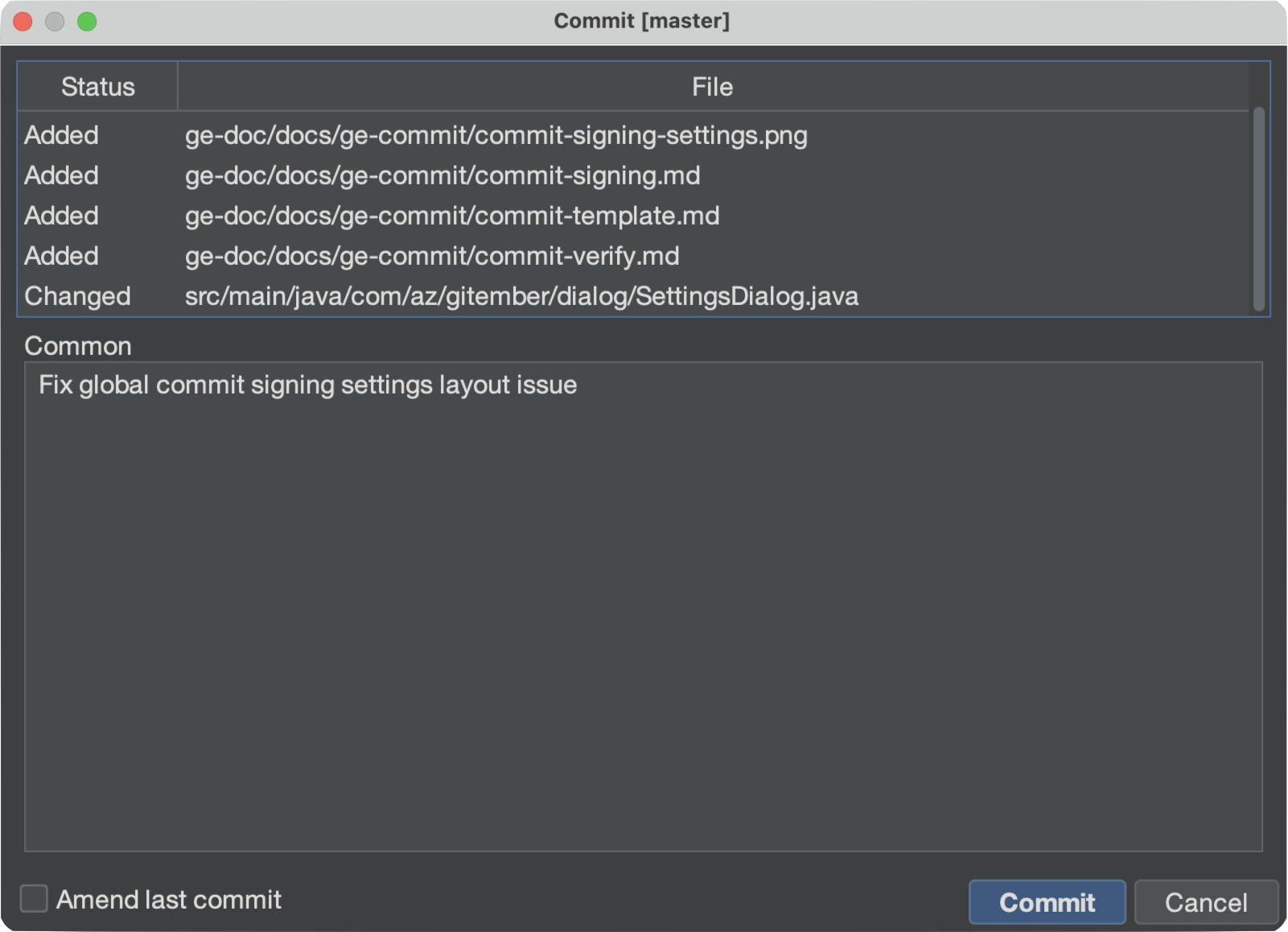 Commit dialog