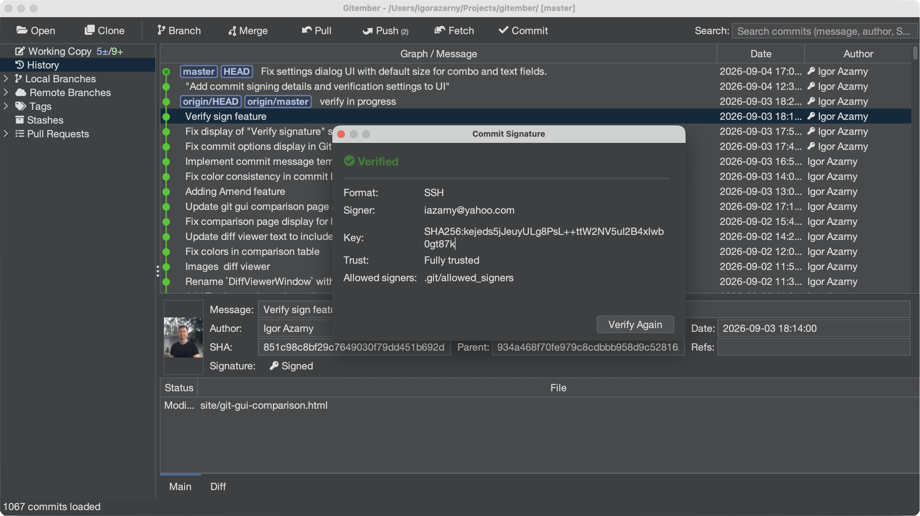 Commit Signature dialog