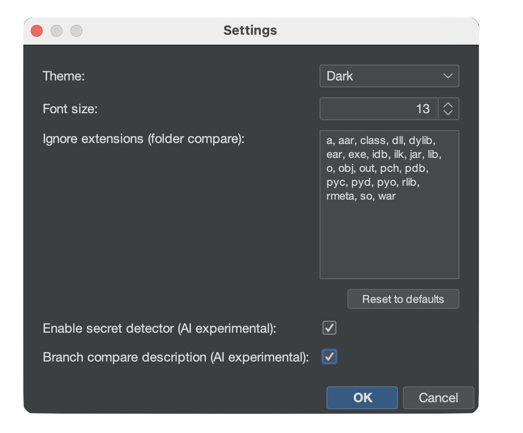 Branch compare description setting